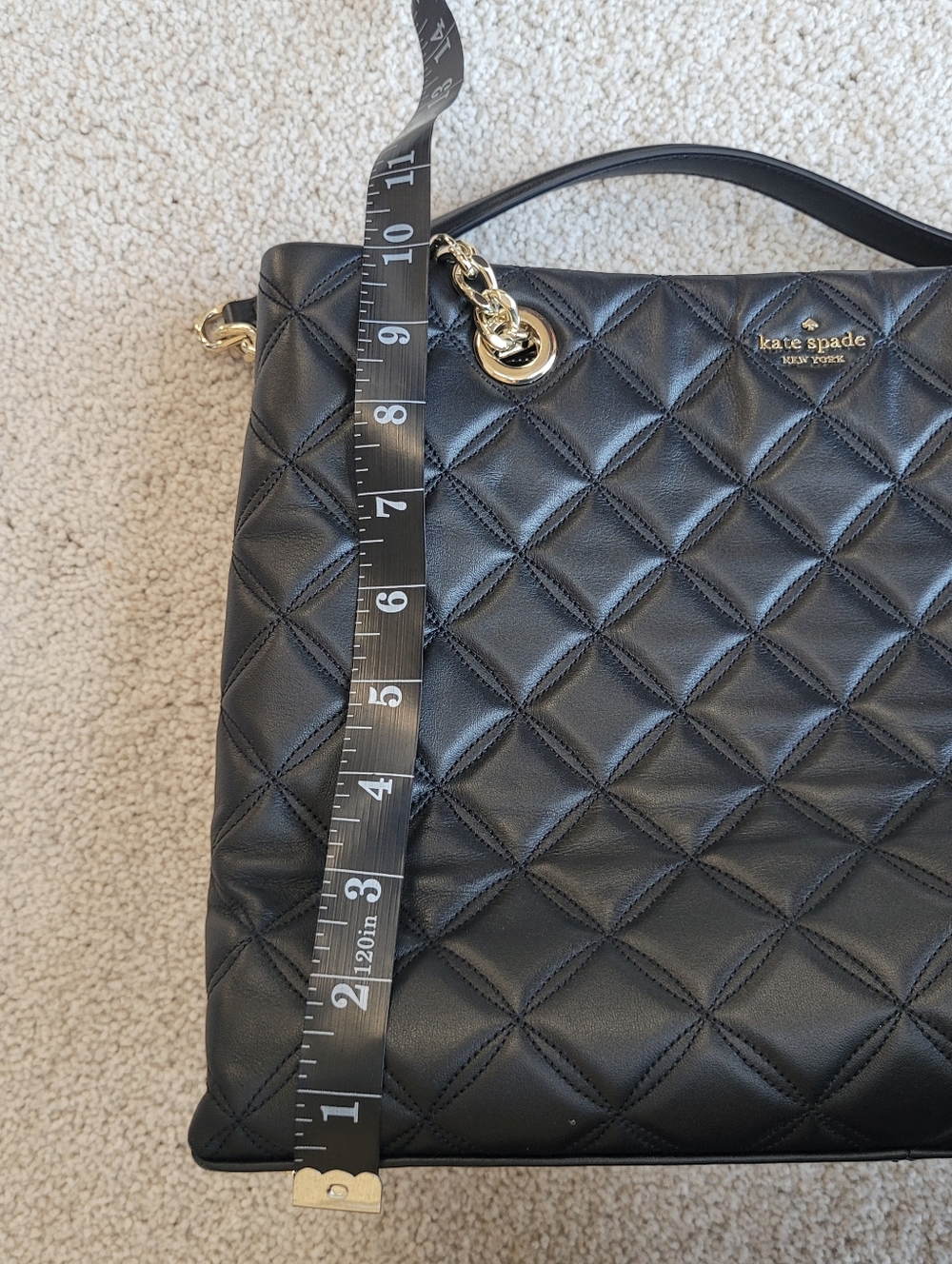 kate spade ♠️ Natalia Smooth Quilted Leather Tote Bag with Gold Chain Straps - Picture 9 of 15